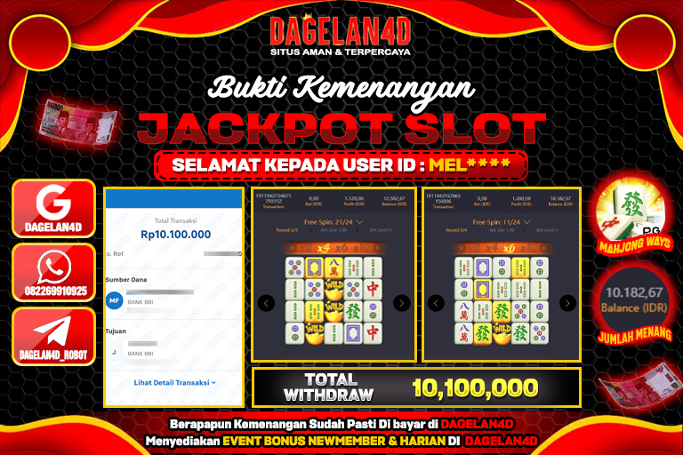 Bukti JP Slot Mahjong Ways DAGELAN4D 15 April 2025 Rp 10.100.000, – LUNAS