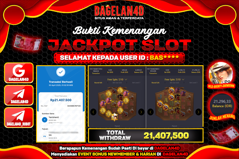 Bukti JP Slot Wild-Bounty-Showdown DAGELAN4D 30 April 2025 Rp 10.000.000, – LUNAS
