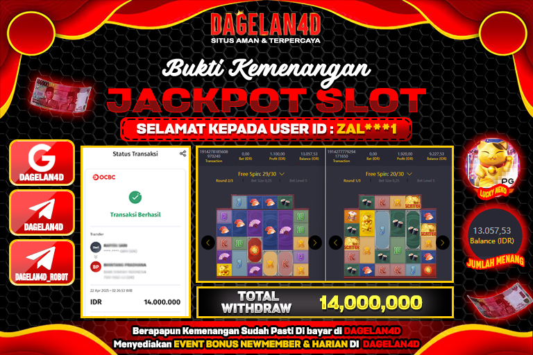 Bukti JP Slot Lucky Neko DAGELAN4D 22 April 2025 Rp 14.000.000, – LUNAS