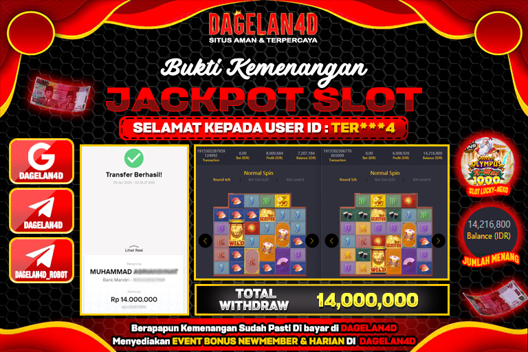 Bukti JP Slot Lucky Neko DAGELAN4D 25 April 2025 Rp 14.000.000, – LUNAS