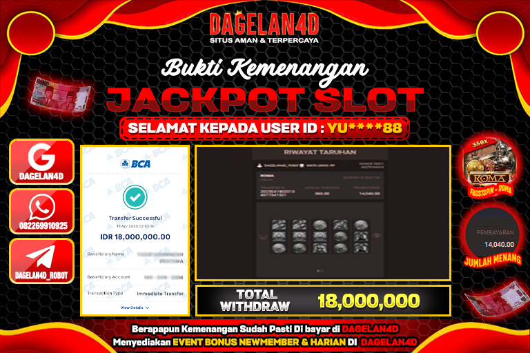 Bukti JP Slot FastSpin - ROMA DAGELAN4D 19 April 2025 Rp 18.000.000, – LUNAS