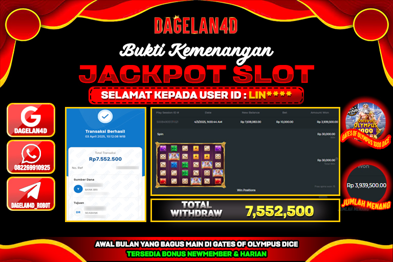 DAGELAN4D Bukti Kemenangan Slot Gacor Gates Of Olympus 1000 Dice