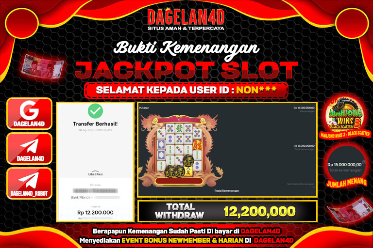 Bukti JP Slot Mahjong Wins 3 - Black Scatter DAGELAN4D 04 AGUSTUS 2025 Rp 12.200.000, – LUNAS