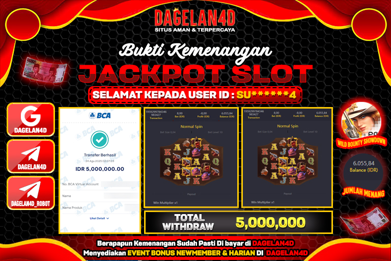 Bukti JP SlotWild Bounty Showdown DAGELAN4D 24 AGUSTUS 2025 Rp 5,000,000, – LUNAS