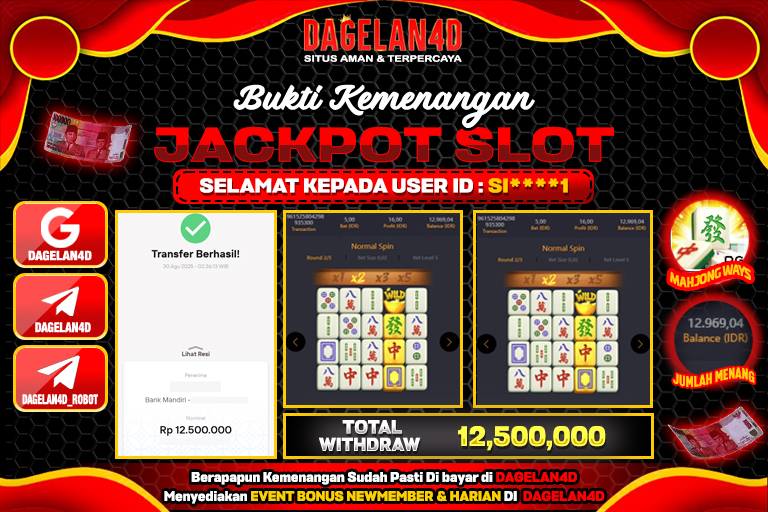Bukti JP Mahjong Ways DAGELAN4D 30 AGUSTUS 2025 Rp 12,500,000, – LUNAS