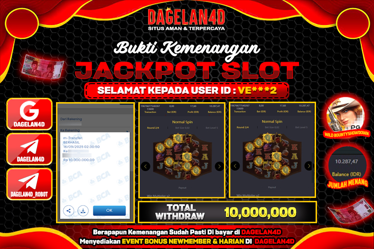Bukti JP Slot Wild Bounty Showdown DAGELAN4D 16 SEPTEMBER 2025 Rp 10,000,000, – LUNAS